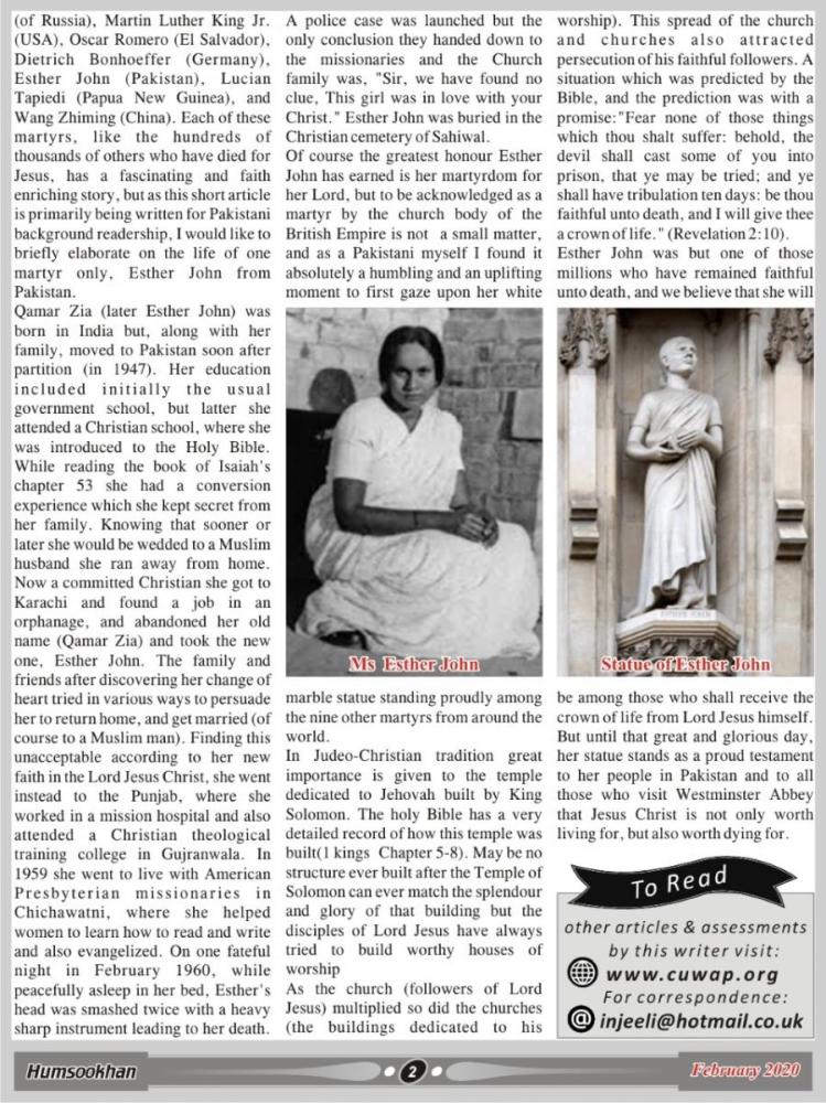 Esther John: Martyred in Pakistan (1960), honoured in London (1998)
