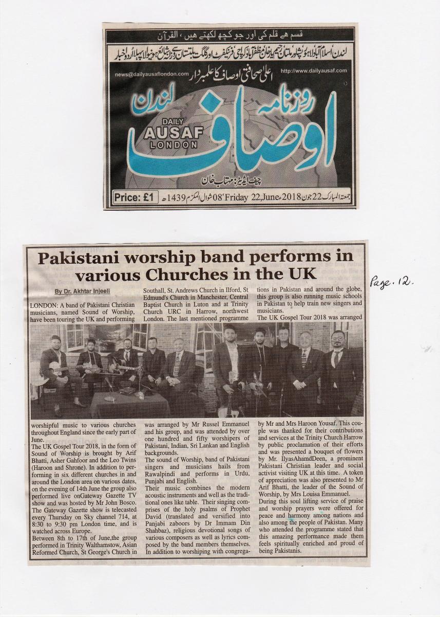 Pakistan's Sound of Worship band performs in England's Churches 